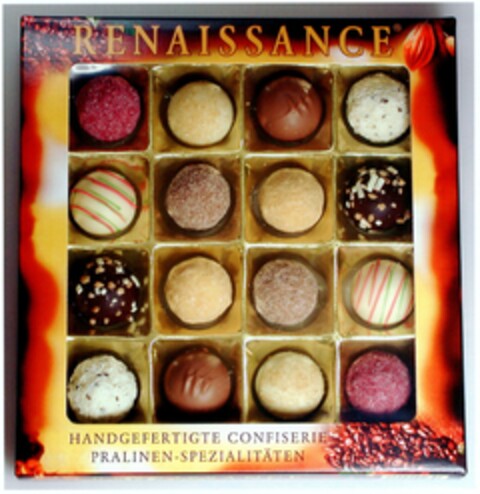 RENAISSANCE HANDGEFERTIGTE CONFISERIE PRALINEN-SPEZIALITÄTEN Logo (DPMA, 12.08.2003)