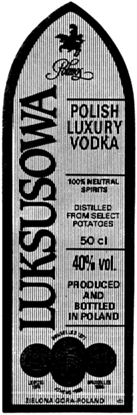 LUKSUSOWA POLISH LUXURY VODKA Logo (DPMA, 06/09/1994)