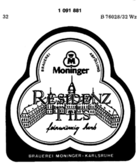 Moninger RESIDENZ PILS feinwürzig herb Logo (DPMA, 02.01.1985)