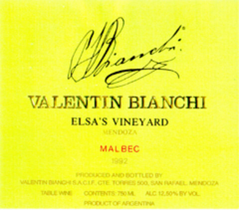 VALENTIN BIANCHI Logo (DPMA, 17.12.1996)