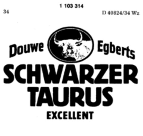 Douwe Egberts SCHWARZER TAURUS EXCELLENT Logo (DPMA, 25.03.1985)
