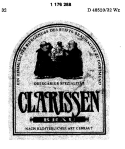 CLARISSEN BRÄU NACH KLÖSTERLICHER ART GEBRAUT Logo (DPMA, 09/26/1990)