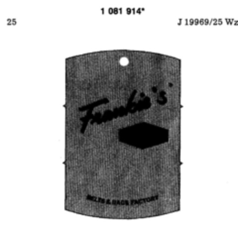 Frankie`s GARAGE BELTS & BAGS FACTORY Logo (DPMA, 10.04.1985)