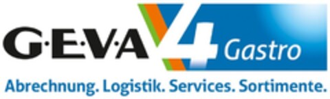 G·E·V·A 4 Gastro Abrechnung. Logistik. Services. Sortimente. Logo (DPMA, 08/18/2014)