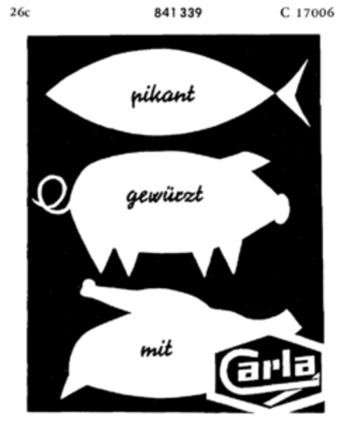 pikant gewürzt mit Carla Logo (DPMA, 18.03.1966)