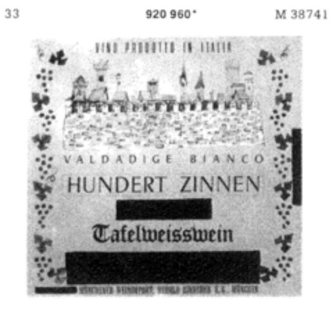 HUNDERT ZINNEN Tafelweisswein Logo (DPMA, 30.01.1974)