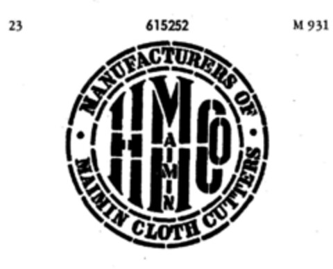 MANUFACTURES OF MAIMIN CLOTH CUTTERS HMCO Logo (DPMA, 04/29/1950)