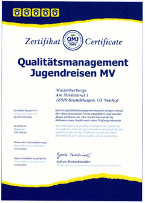 Qualitätsmanagement Jugendreisen MV Logo (DPMA, 09.07.2004)