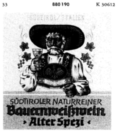 Bauernweißwein > Alter Spezi < Logo (DPMA, 11.12.1969)