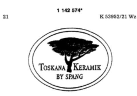 TOSKANA KERAMIK BY SPANG Logo (DPMA, 02/04/1989)