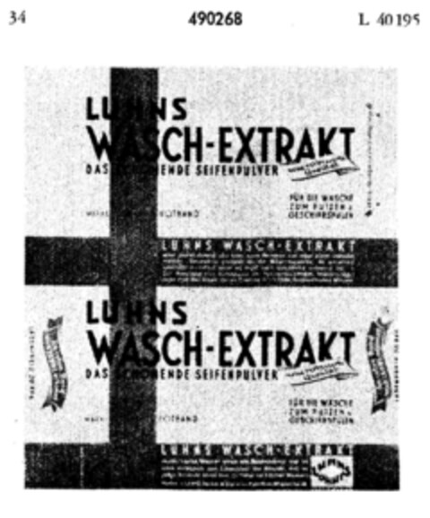 LUHNS WASCH-EXTRAKT DAS SCHONENDE SEIFENPULVER Logo (DPMA, 09/01/1936)