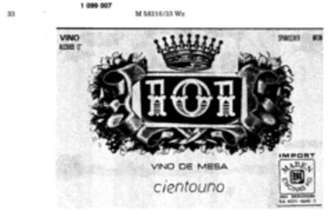 101 VINO DE MESA Logo (DPMA, 26.03.1986)