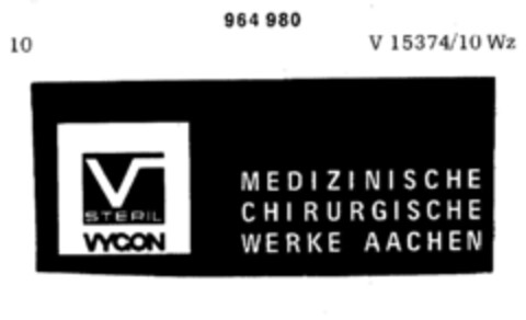 VYGON V STERIL MEDIZINISCH CHIRURGISCHE WERKE AACHEN Logo (DPMA, 19.01.1977)