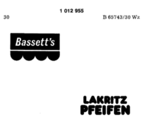 Bassett`s LAKRITZ PFEIFEN Logo (DPMA, 08.05.1980)