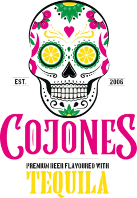 COJONES PREMIUM BEER FLAVOURED WITH TEQUILA EST. 2006 Logo (DPMA, 05/31/2021)