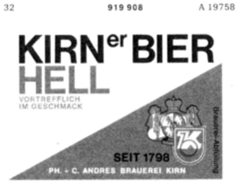 KIRNer BIER HELL Logo (DPMA, 20.11.1968)