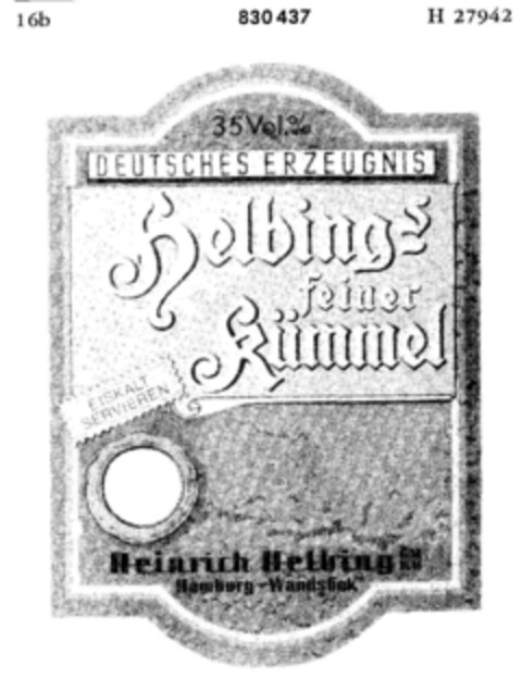 helbing`s feiner kümmel Logo (DPMA, 19.03.1966)