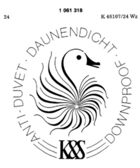 K&S ANTI-DUVET  DAUNENDICHT DOWNPROOF Logo (DPMA, 19.08.1983)