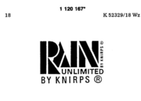 RAIN UNLIMITED BY KNIRPS Logo (DPMA, 10.02.1988)