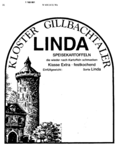 KLOSTER GILLBACHTALER LINDA SPEISEKARTOFFELN Logo (DPMA, 16.01.1990)
