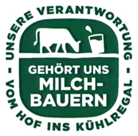 GEHÖRT UNS MILCHBAUERN - UNSERE VERANTWORTUNG - VOM HOF INS KÜHLREGAL (W/B) Logo (DPMA, 11.11.2015)