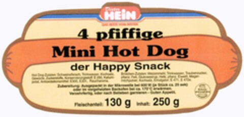 HEIN 4 pfiffige Mini Hot Dog der Happy Snack Logo (DPMA, 05.05.2003)