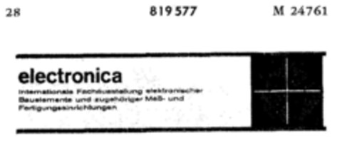 electronica Internationale Fachaustellung elektronischer Bauelemente und zugehöriger Meß- und Fertigungseinrichtungen Logo (DPMA, 09.07.1965)