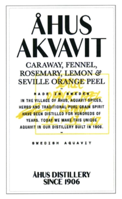 ÅHUS AKVAVIT CARAWAY, FENNEL, ROSEMARY, LEMON & SEVILLE ORANGE PEEL Logo (DPMA, 02/01/2018)