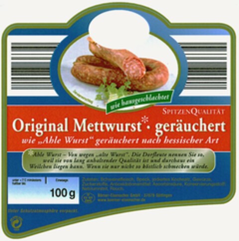 Original Mettwurst geräuchert Logo (DPMA, 08.08.2003)