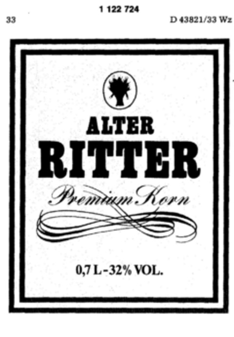 ALTER RITTER Premium Korn Logo (DPMA, 28.09.1987)