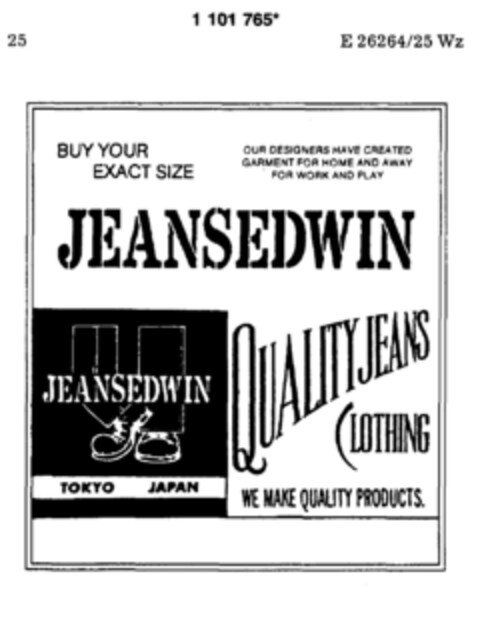 JEANSEDWIN QUALITYJEANS CLOTHING Logo (DPMA, 05.12.1986)