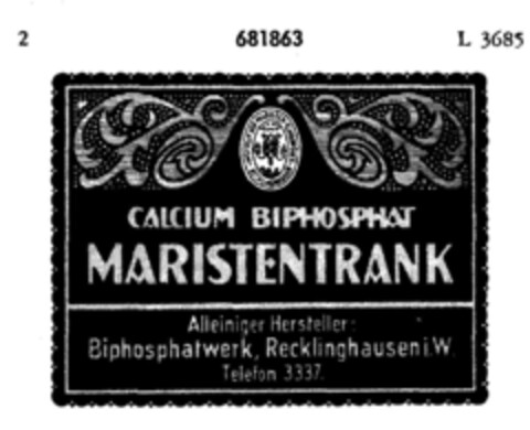 MARISTENTRANK CALCIUM BIPHOSPHAT Logo (DPMA, 07/19/1954)