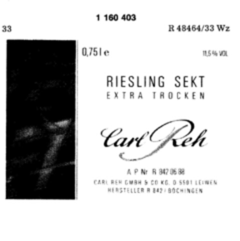 RIESLING SEKT EXTRA TROCKEN Carl Reh Logo (DPMA, 09/04/1989)