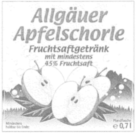 Allgäuer Apfelschorle Fruchtsaftgetränk mit mindestens 45 % Fruchtsaft Logo (DPMA, 07.01.2000)