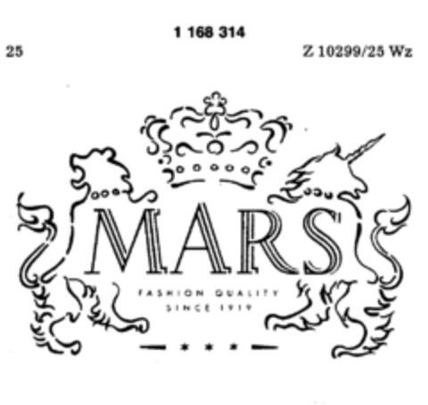 MARS FASHION QUALITY SINCE 1919 * * * Logo (DPMA, 23.01.1990)