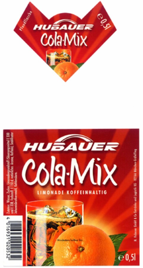 HUBAUER Cola-Mix LIMONADE KOFFEINHALTIG Logo (DPMA, 10/07/2005)