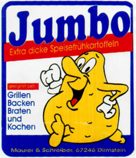 Jumbo Extra dicke Speisefrühkartoffeln Logo (DPMA, 06.08.1996)