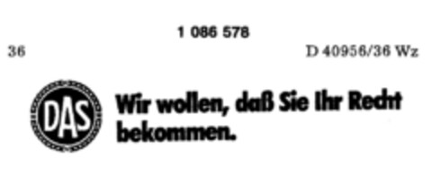 DAS Wir wollen, daß Sie Ihr Recht bekommen. Logo (DPMA, 05/04/1985)