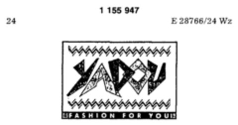 YADOU FASHION FOR YOU Logo (DPMA, 27.06.1989)