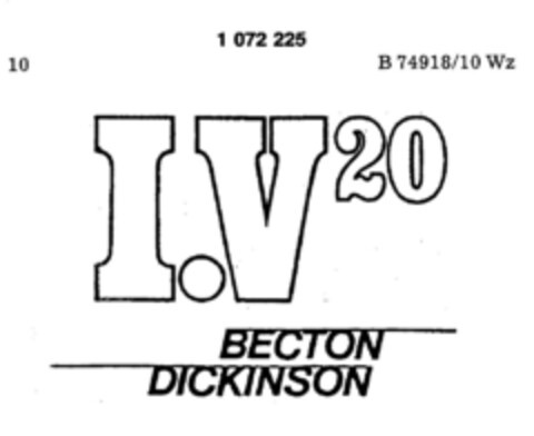 I.V 20 BECTON DICKINSON Logo (DPMA, 11.07.1984)