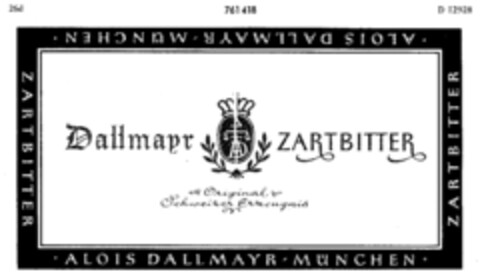 Dallmayr ZARTBITTER Original Schweizer Erzeugnis Logo (DPMA, 06/23/1961)