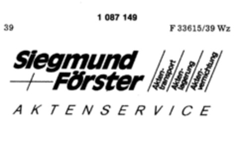 Siegmund+Förster AKTENSERVICE Aktentransport Aktenlagerung Aktenvernichtung Logo (DPMA, 05/20/1985)