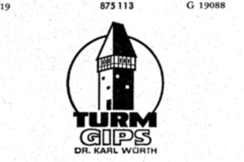 TURM GIPS DR. KARL WÜRTH Logo (DPMA, 26.09.1969)