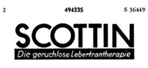 SCOTTIN Die geruchlose Lebertrantherapie Logo (DPMA, 23.02.1937)