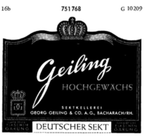 Geiling HOCHGEWÄCHS Logo (DPMA, 11/04/1960)