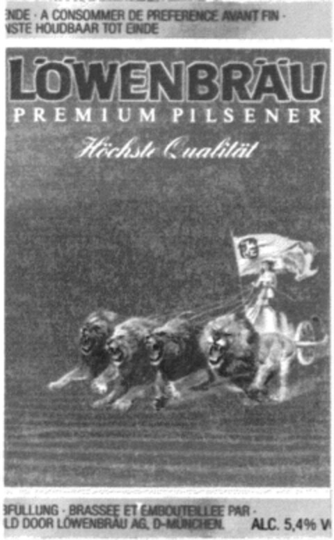 LOEWENBRAEU PREMIUM PILSENER Höchste Qualität Logo (DPMA, 09.07.1992)