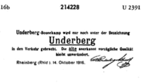 Underberg Logo (DPMA, 08.11.1916)