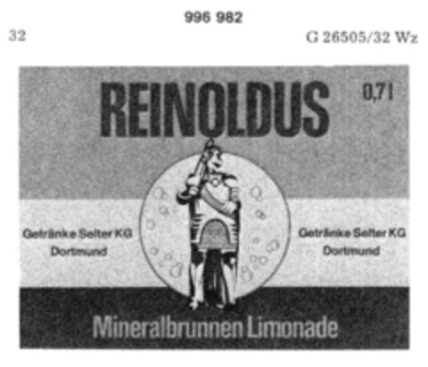 REINOLDUS Getränke Selter KG Dortmund Mineralbrunnen Limonade Logo (DPMA, 30.01.1979)