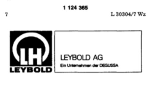 LH LEYBOLD  LEYBOLD AG Ein Unternehmen der DEGUSSA Logo (DPMA, 09/09/1987)