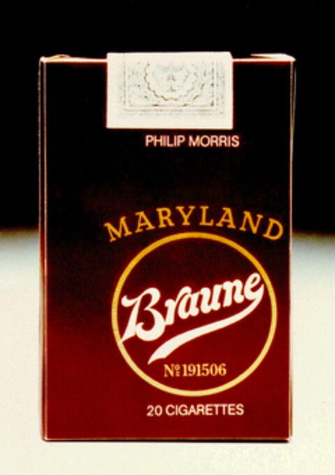 PHILIP MORRIS MARYLAND Braune No 191506 20 CIGARETTES Logo (DPMA, 14.09.1979)